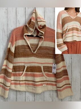Billabong Baja Beach Women's Small Striped Pullover Hoodie Sweater Cotton Blend